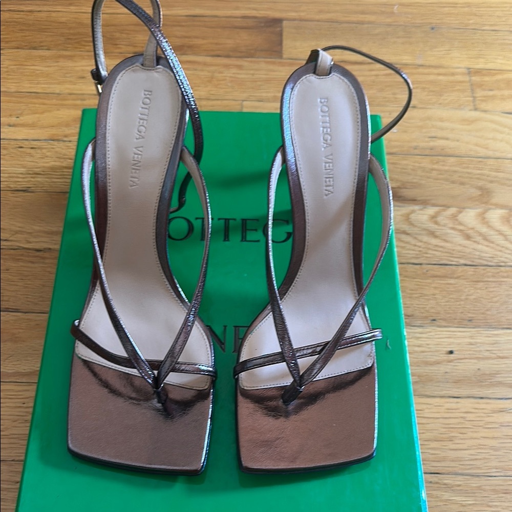 Bottega Veneta Brown Metallic Heel Sandal